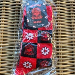 Valfre Red and Black Floral Checkered Socks